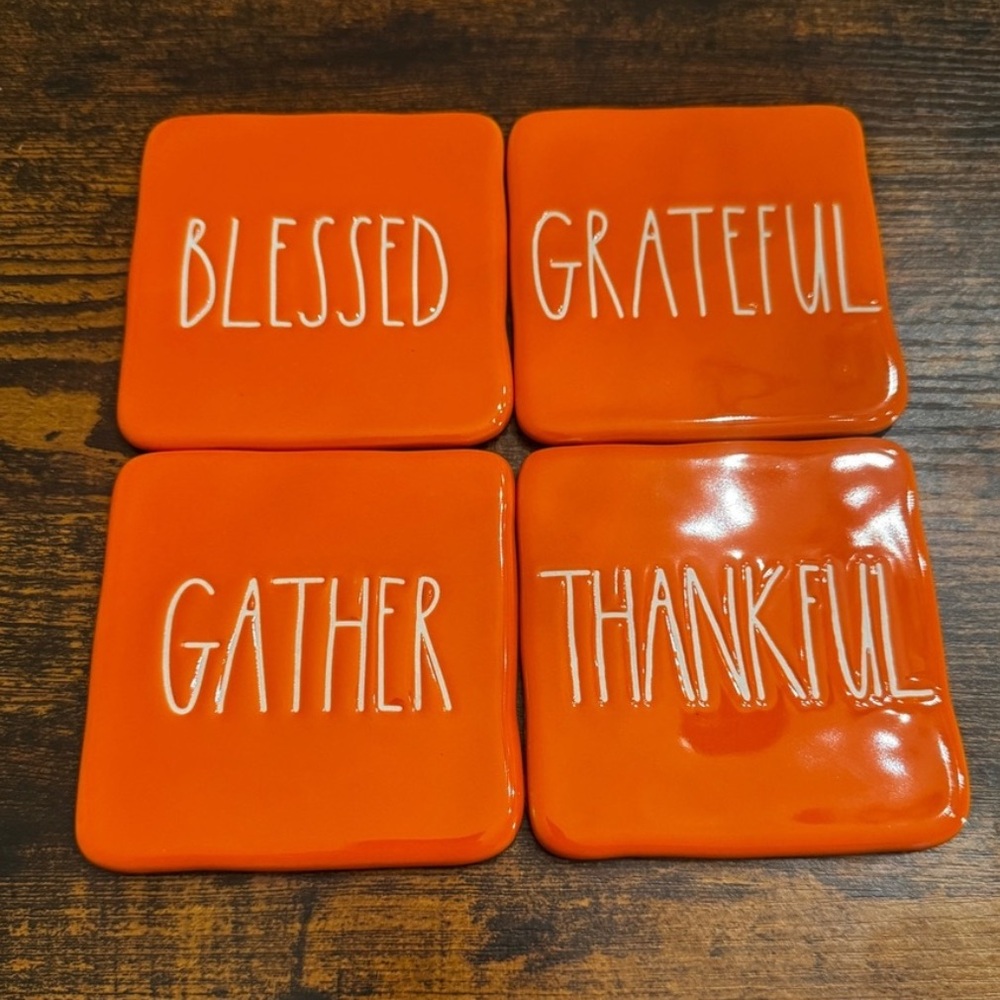 Rae Dunn | Coaster Set - Blessed, Grateful, Gather, Thankful